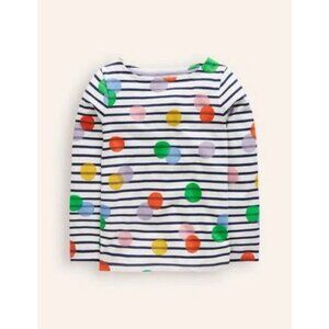 Mini Boden Girls Polka Dot Striped Breton Tee, Size 11/12